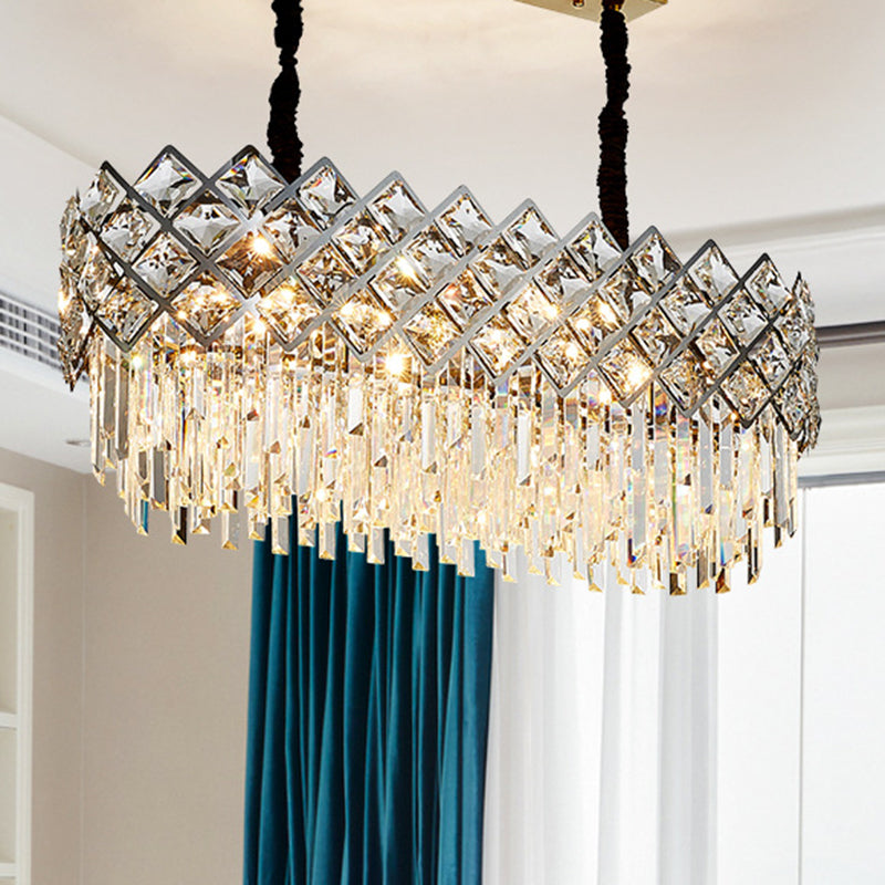 Stainless Steel Multi-Tiered Chandelier Pendant Light Post-Modern Crystal Rhombus Hanging Light Clearhalo 'Ceiling Lights' 'Chandeliers' 'Modern Chandeliers' 'Modern' Lighting' 2136845