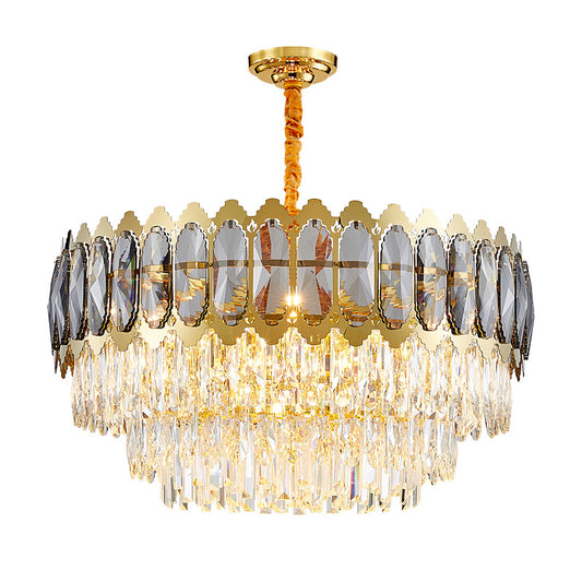 Minimalist Multi-Tiered Chandelier Lighting Faceted Crystal Living Room Pendant Light in Gold Clearhalo 'Ceiling Lights' 'Chandeliers' 'Modern Chandeliers' 'Modern' Lighting' 2136858