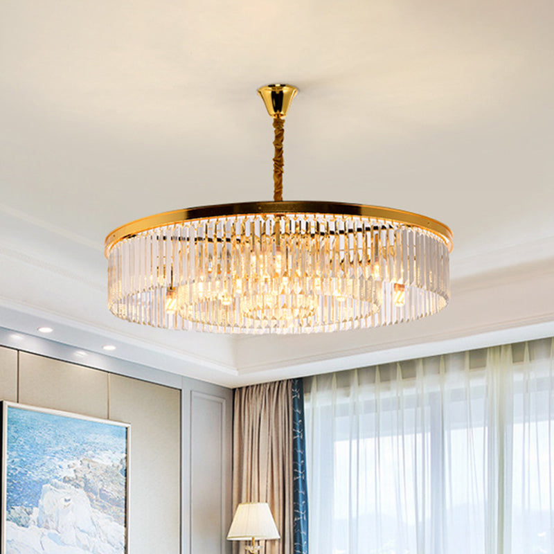 Drum Shaped Ceiling Lighting Postmodern K9 Strip Crystal Living Room Chandelier Light Fixture Clearhalo 'Ceiling Lights' 'Chandeliers' 'Modern Chandeliers' 'Modern' Lighting' 2136866