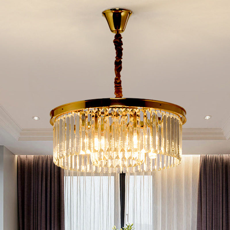 Drum Shaped Ceiling Lighting Postmodern K9 Strip Crystal Living Room Chandelier Light Fixture Clearhalo 'Ceiling Lights' 'Chandeliers' 'Modern Chandeliers' 'Modern' Lighting' 2136868