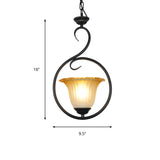 1 Light Flower Pendant Lighting Traditional White/Black Metal Hanging Light Fixture with Ring Clearhalo 'Ceiling Lights' 'Pendant Lights' 'Pendants' Lighting' 213709