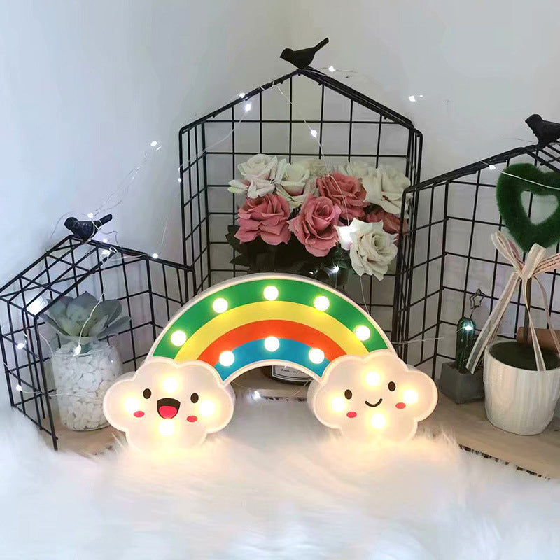 Plastic Rainbow LED Wall Lamp Childrens White Battery Table Lighting Ideas in White White Battery B Clearhalo 'Night Lights' 'Wall Lights' Lighting' 2137373