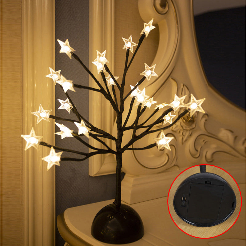 Tree Shaped Battery Table Lighting Art Decor Plastic Bedroom LED Nightstand Lamp in Black Black Battery A Clearhalo 'Night Lights' 'Wall Lights' Lighting' 2137524