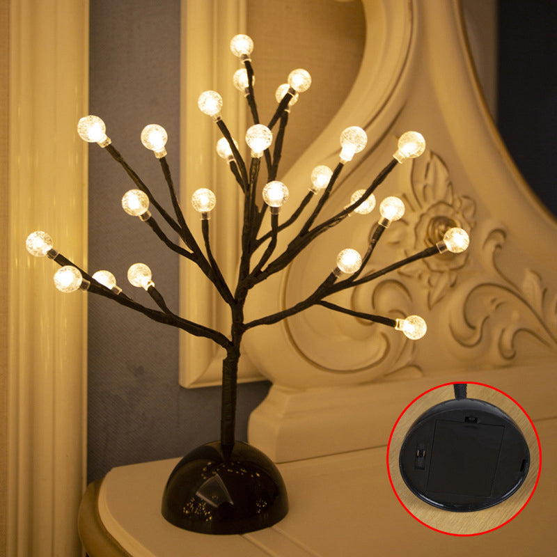 Tree Shaped Battery Table Lighting Art Decor Plastic Bedroom LED Nightstand Lamp in Black Black Battery B Clearhalo 'Night Lights' 'Wall Lights' Lighting' 2137526