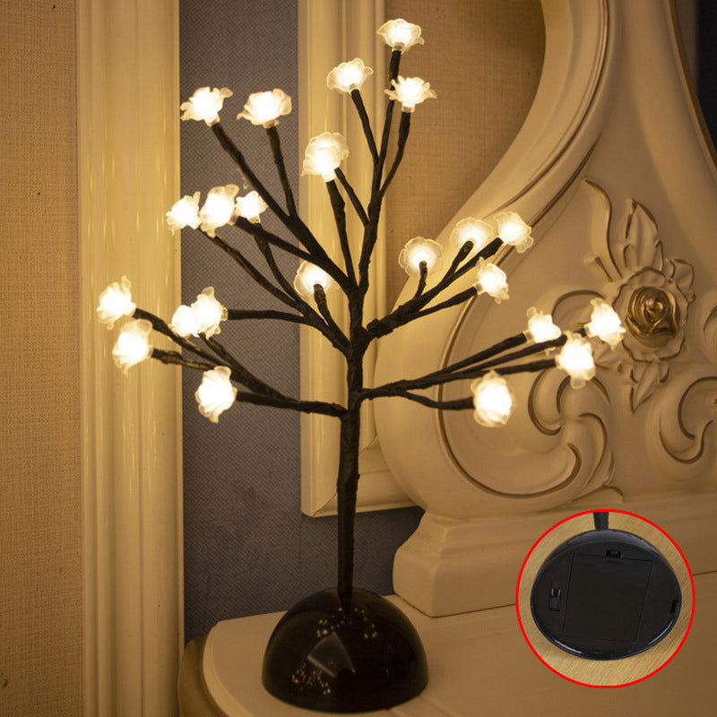 Tree Shaped Battery Table Lighting Art Decor Plastic Bedroom LED Nightstand Lamp in Black Black Battery C Clearhalo 'Night Lights' 'Wall Lights' Lighting' 2137528