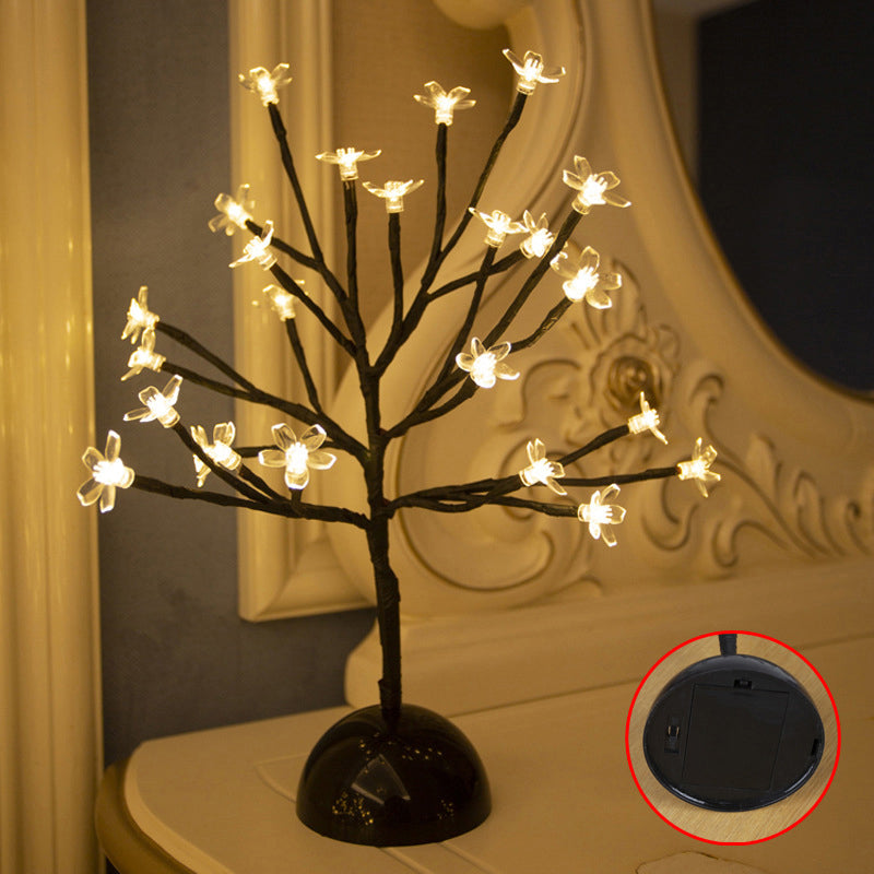 Tree Shaped Battery Table Lighting Art Decor Plastic Bedroom LED Nightstand Lamp in Black Black Battery E Clearhalo 'Night Lights' 'Wall Lights' Lighting' 2137532