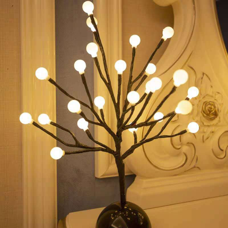 Tree Branch Plastic LED Table Light Artistic Black Battery Nightstand Lamp for Bedroom Black Battery F Clearhalo 'Night Lights' 'Wall Lights' Lighting' 2137545