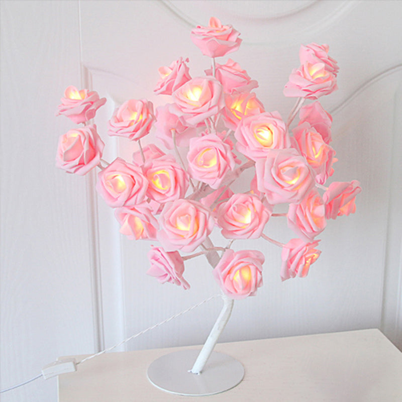 Art Decor Tree Branch USB Table Lighting Plastic Bedroom LED Nightstand Lamp with Decorative Rose Pink USB Clearhalo 'Night Lights' 'Wall Lights' Lighting' 2137564