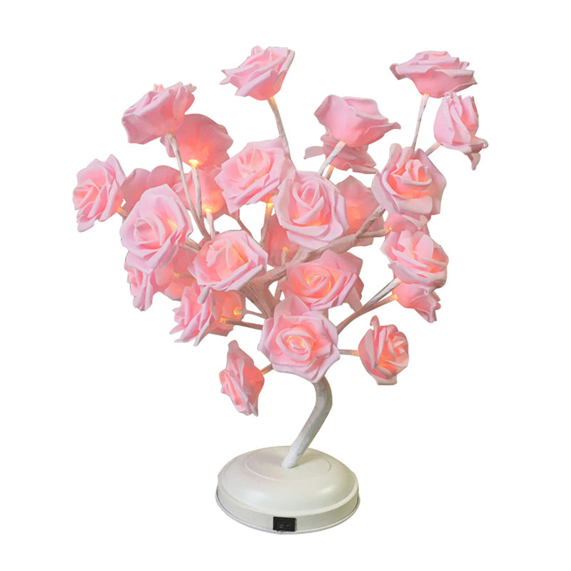 Art Decor Tree Branch USB Table Lighting Plastic Bedroom LED Nightstand Lamp with Decorative Rose Clearhalo 'Night Lights' 'Wall Lights' Lighting' 2137566