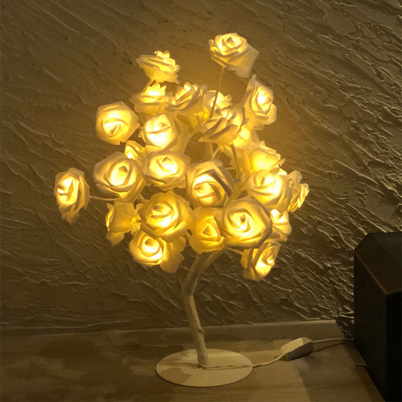 Art Decor Tree Branch USB Table Lighting Plastic Bedroom LED Nightstand Lamp with Decorative Rose White USB Clearhalo 'Night Lights' 'Wall Lights' Lighting' 2137567