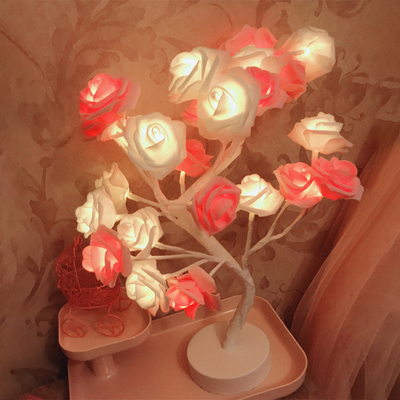 Plastic Rose Tree LED Table Light Artistic Nightstand Lamp with USB Charging Port Clearhalo 'Night Lights' 'Wall Lights' Lighting' 2137595