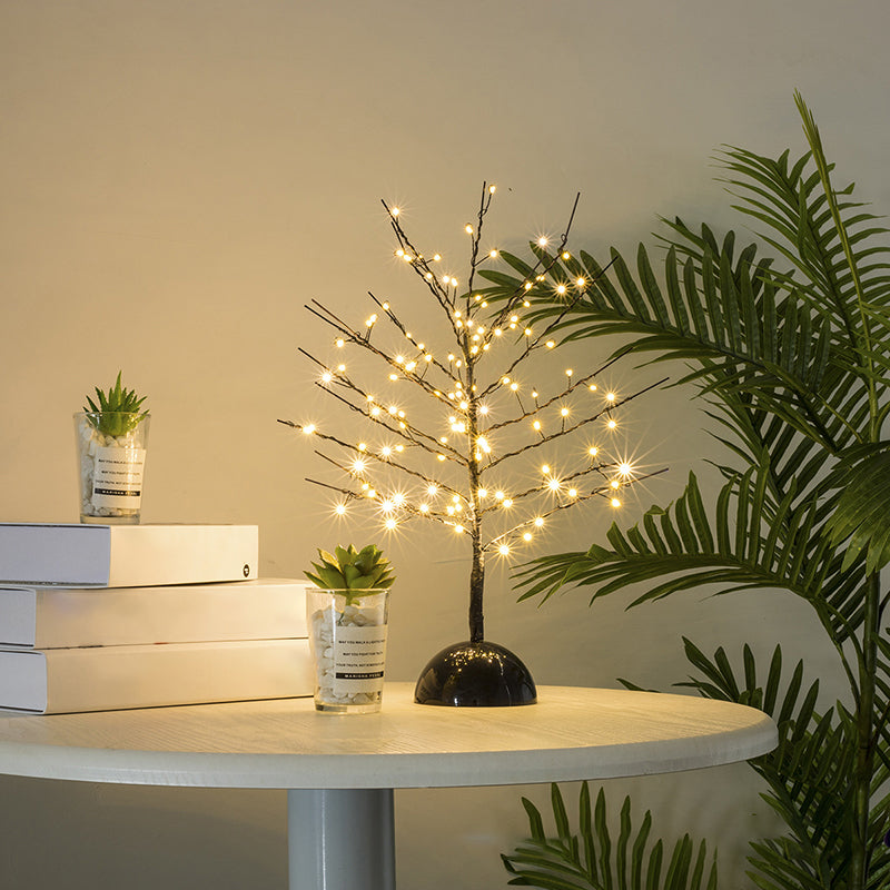 Contemporary Tree Shaped Battery Table Lamp Metallic Living Room LED Standing Light in Black Clearhalo 'Night Lights' 'Wall Lights' Lighting' 2137608