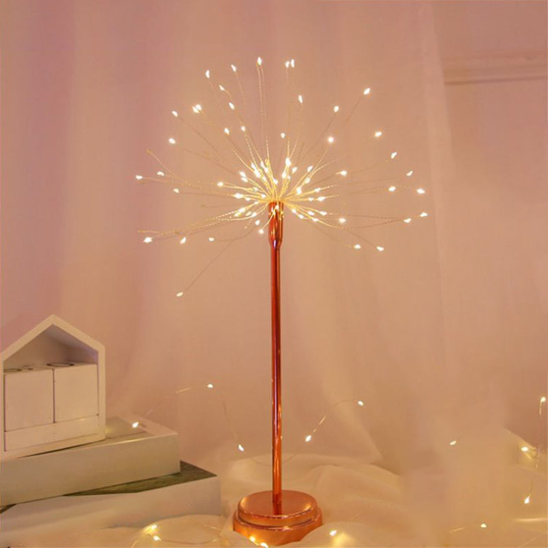 Rose Gold Firework Battery Table Lamp Modern Metallic LED Nightstand Lighting for Girls Bedroom Rose Gold Battery Warm Clearhalo 'Night Lights' 'Wall Lights' Lighting' 2137632