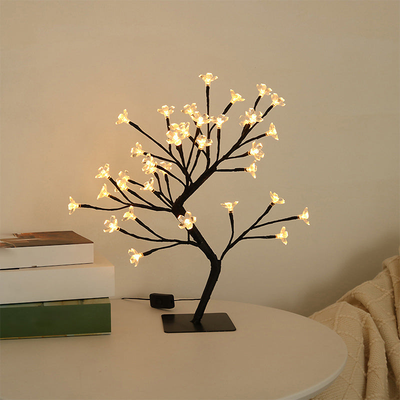 Metallic Tree Branch LED Table Lamp Art Decor Black USB Nightstand Light with Plastic Flower Decor Clearhalo 'Night Lights' 'Wall Lights' Lighting' 2137651