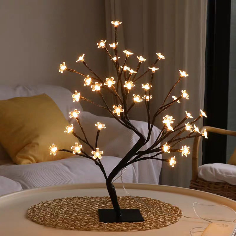 Metallic Tree Branch LED Table Lamp Art Decor Black USB Nightstand Light with Plastic Flower Decor Clearhalo 'Night Lights' 'Wall Lights' Lighting' 2137652