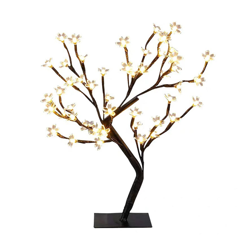 Metallic Tree Branch LED Table Lamp Art Decor Black USB Nightstand Light with Plastic Flower Decor Clearhalo 'Night Lights' 'Wall Lights' Lighting' 2137653