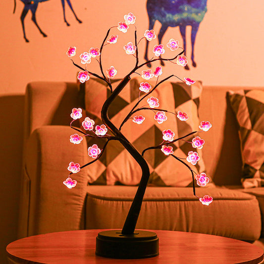 Black Floral Tree Battery Table Lamp Modern Plastic LED Nightstand Lighting for Bedroom Clearhalo 'Night Lights' 'Wall Lights' Lighting' 2137662