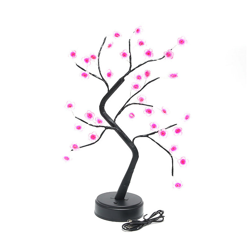 Black Floral Tree Battery Table Lamp Modern Plastic LED Nightstand Lighting for Bedroom Clearhalo 'Night Lights' 'Wall Lights' Lighting' 2137665