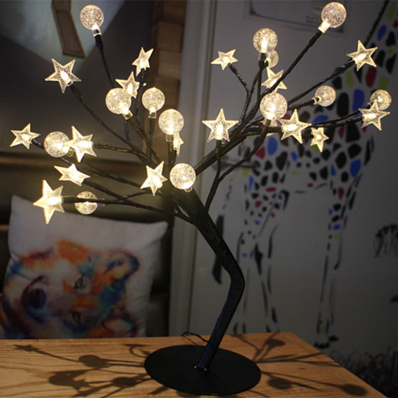 Tree Shaped USB Table Lighting Modern Metal Black LED Nightstand Lamp for Girls Bedroom Black USB A Clearhalo 'Night Lights' 'Wall Lights' Lighting' 2137670