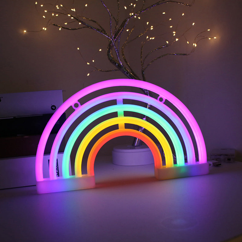 White Rainbow Shaped LED Table Light Minimalism Rubber Neon Wall Lighting with USB Charging Port White Rechargeable Clearhalo 'Night Lights' 'Wall Lights' Lighting' 2137710