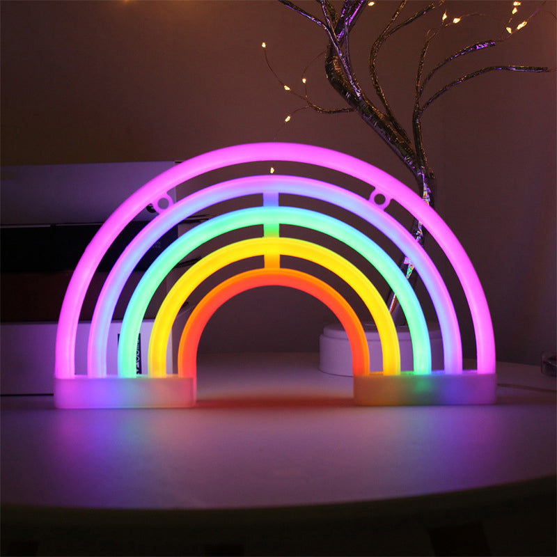 White Rainbow Shaped LED Table Light Minimalism Rubber Neon Wall Lighting with USB Charging Port Clearhalo 'Night Lights' 'Wall Lights' Lighting' 2137711