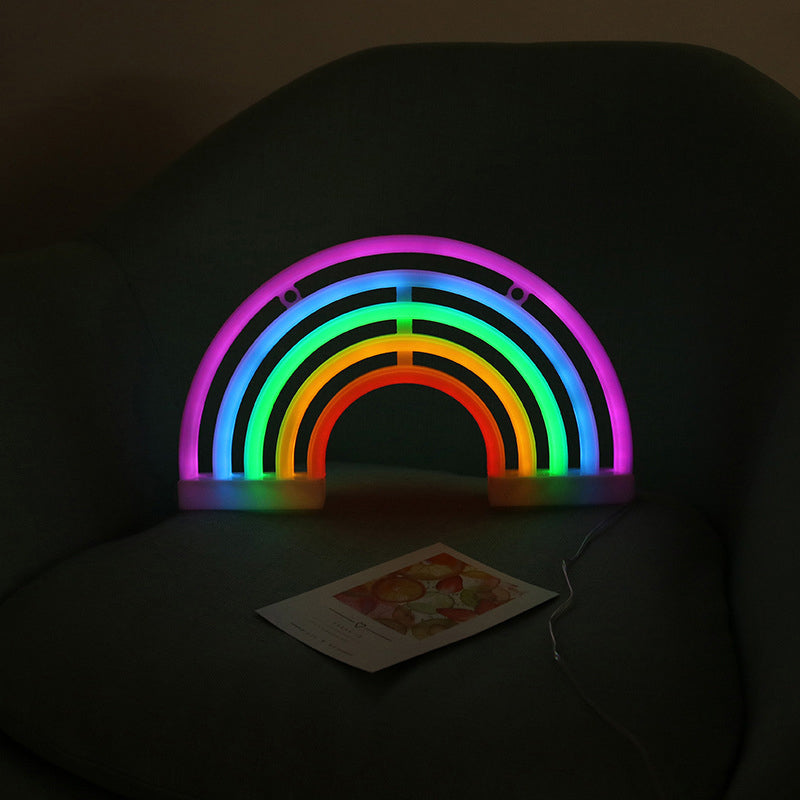 White Rainbow Shaped LED Table Light Minimalism Rubber Neon Wall Lighting with USB Charging Port Clearhalo 'Night Lights' 'Wall Lights' Lighting' 2137713