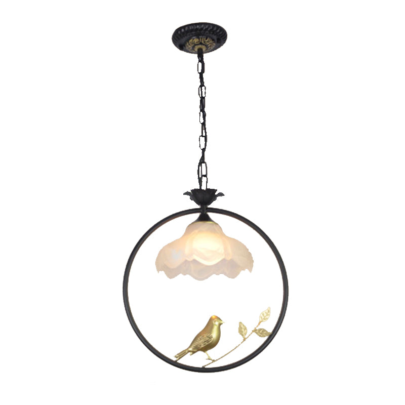 Classic Round Pendant Lighting 1 Light Metal Hanging Light Fixture in Black/White/Pink with Scalloped Shade Clearhalo 'Ceiling Lights' 'Pendant Lights' 'Pendants' Lighting' 213772