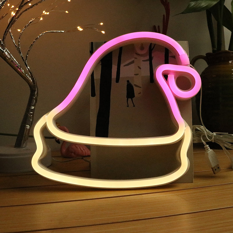 White Christmas Hat Battery Wall Light Decorative Plastic LED Neon Night Lighting White Battery Clearhalo 'Night Lights' 'Wall Lights' Lighting' 2137768