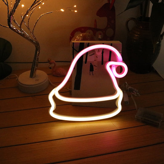 White Christmas Hat Battery Wall Light Decorative Plastic LED Neon Night Lighting Clearhalo 'Night Lights' 'Wall Lights' Lighting' 2137769