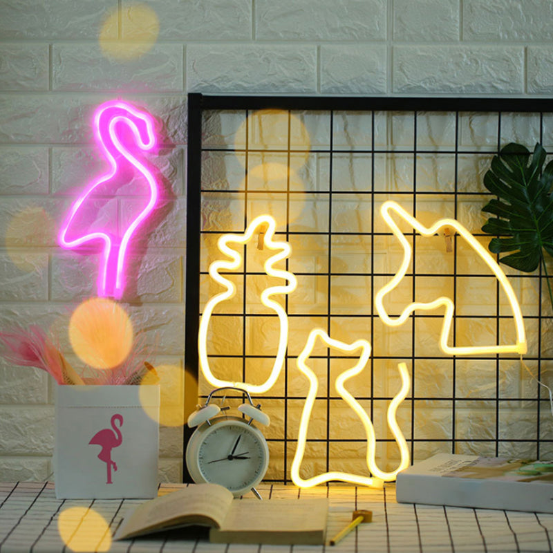 Decorative Unicorn LED Neon Night Light Plastic Bedroom Battery Powered Wall Light in White Clearhalo 'Night Lights' 'Wall Lights' Lighting' 2137784