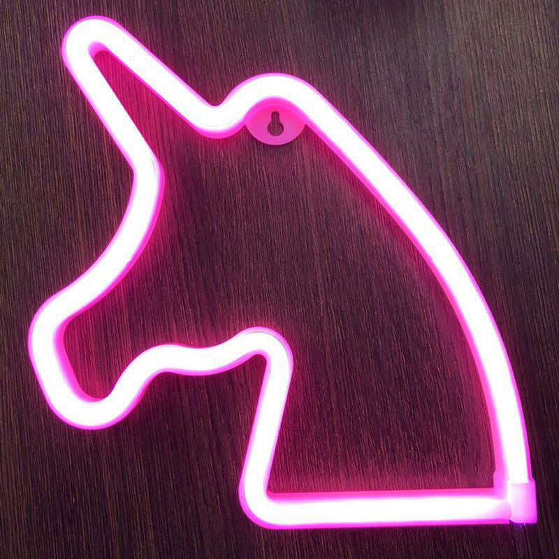 Decorative Unicorn LED Neon Night Light Plastic Bedroom Battery Powered Wall Light in White White Battery Pink Clearhalo 'Night Lights' 'Wall Lights' Lighting' 2137786