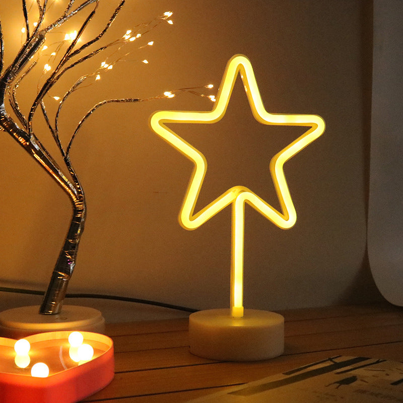 Cartoon Shape Neon Night Light Art Decor Plastic Bedroom LED Table Light in White White C Clearhalo 'Night Lights' 'Wall Lights' Lighting' 2137788