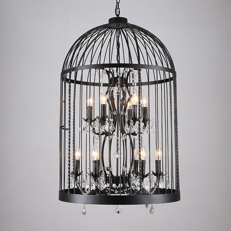 Birdcage Restaurant Ceiling Chandelier Farmhouse Crystal Suspension Pendant Light 12 Black Clearhalo 'Ceiling Lights' 'Chandeliers' Lighting' options 2137857_813d9a0f-1d4d-465d-a40c-3e45fc39617f