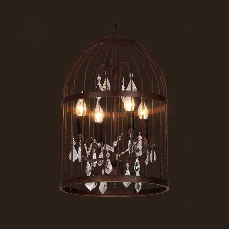 Farm Style Birdcage Chandelier Lamp Metal Pendant Light with Clear Crystal Drapes 4 Rust Clearhalo 'Ceiling Lights' 'Chandeliers' Lighting' options 2137869_eed8fe7f-6592-41a7-9ece-266e16e31fef