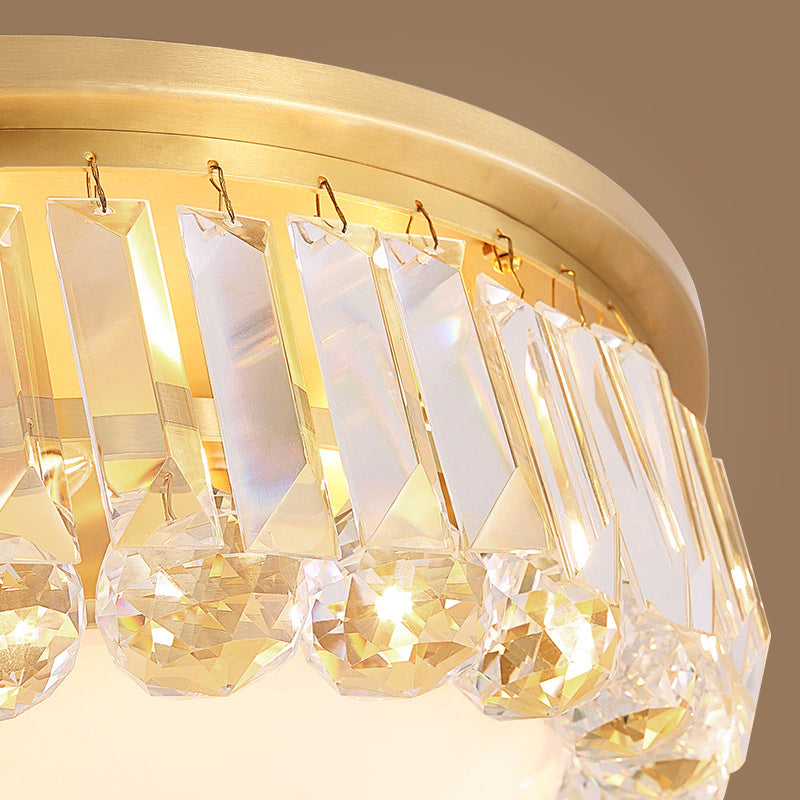 Milk Glass Dome Flush Lamp Postmodern 4-Bulb Gold Ceiling Mount Light with Crystal Accent Clearhalo 'Ceiling Lights' 'Close To Ceiling Lights' 'Close to ceiling' 'Flush mount' Lighting' 2137903