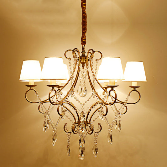 Gold Finish Ceiling Hang Light Vintage Metal Candlestick Chandelier with Crystal Strand Clearhalo 'Ceiling Lights' 'Chandeliers' Lighting' options 2137936