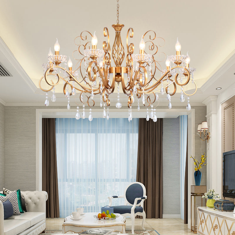 Brass Finish Candle Chandelier Retro Metal Living Room Pendant Lamp with Swirled Arm Clearhalo 'Ceiling Lights' 'Chandeliers' Lighting' options 2137961