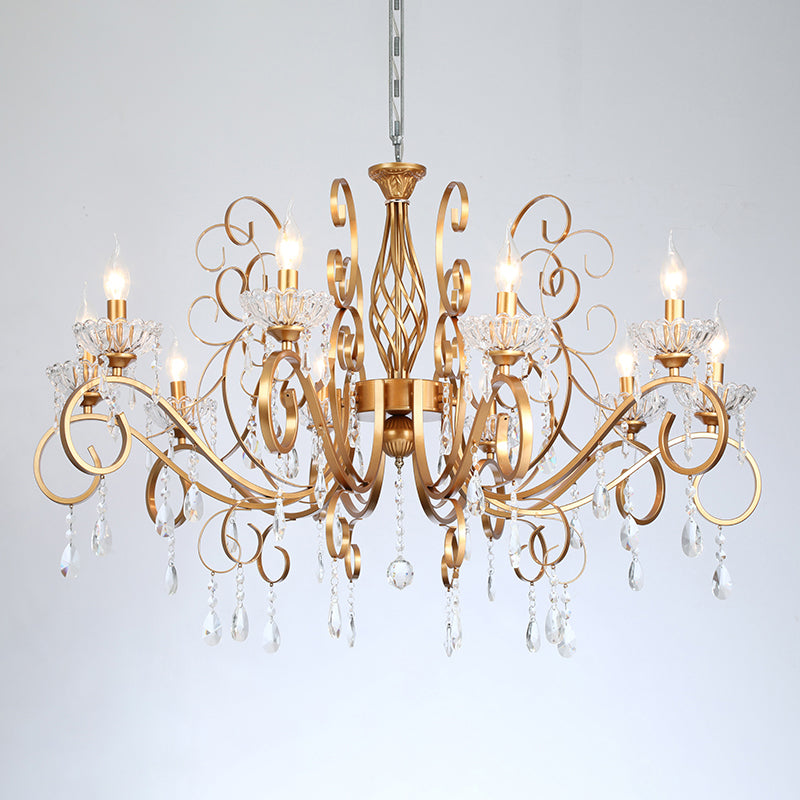 Brass Finish Candle Chandelier Retro Metal Living Room Pendant Lamp with Swirled Arm Clearhalo 'Ceiling Lights' 'Chandeliers' Lighting' options 2137962