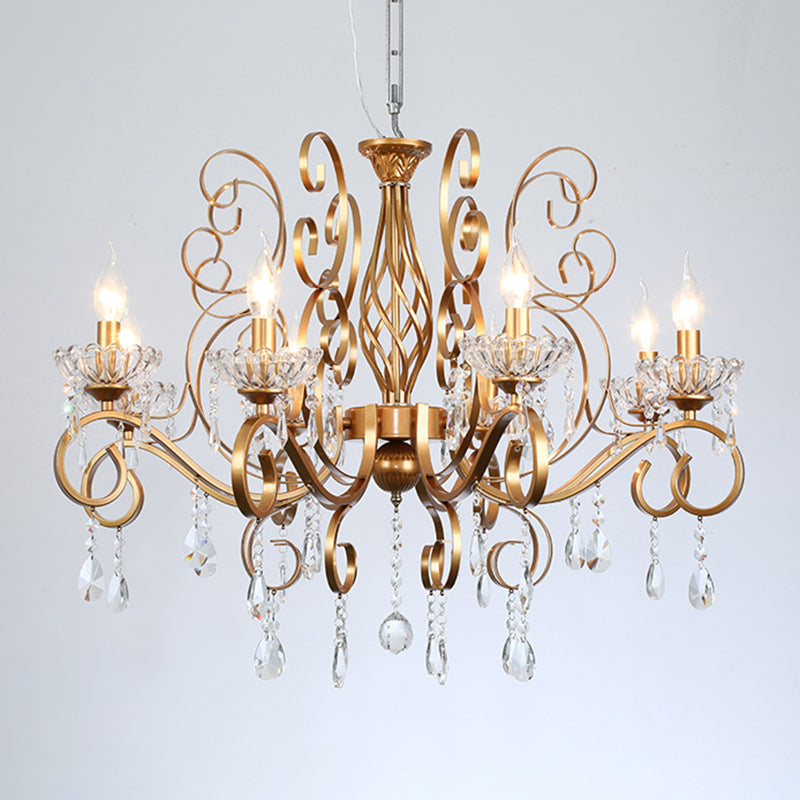 Brass Finish Candle Chandelier Retro Metal Living Room Pendant Lamp with Swirled Arm Clearhalo 'Ceiling Lights' 'Chandeliers' Lighting' options 2137965