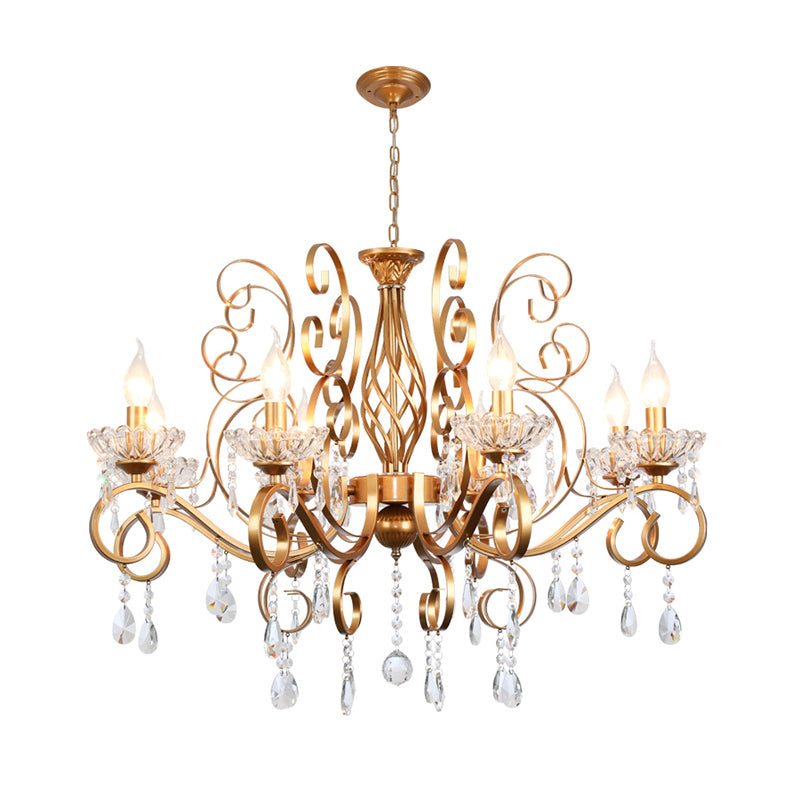 Brass Finish Candle Chandelier Retro Metal Living Room Pendant Lamp with Swirled Arm Clearhalo 'Ceiling Lights' 'Chandeliers' Lighting' options 2137966