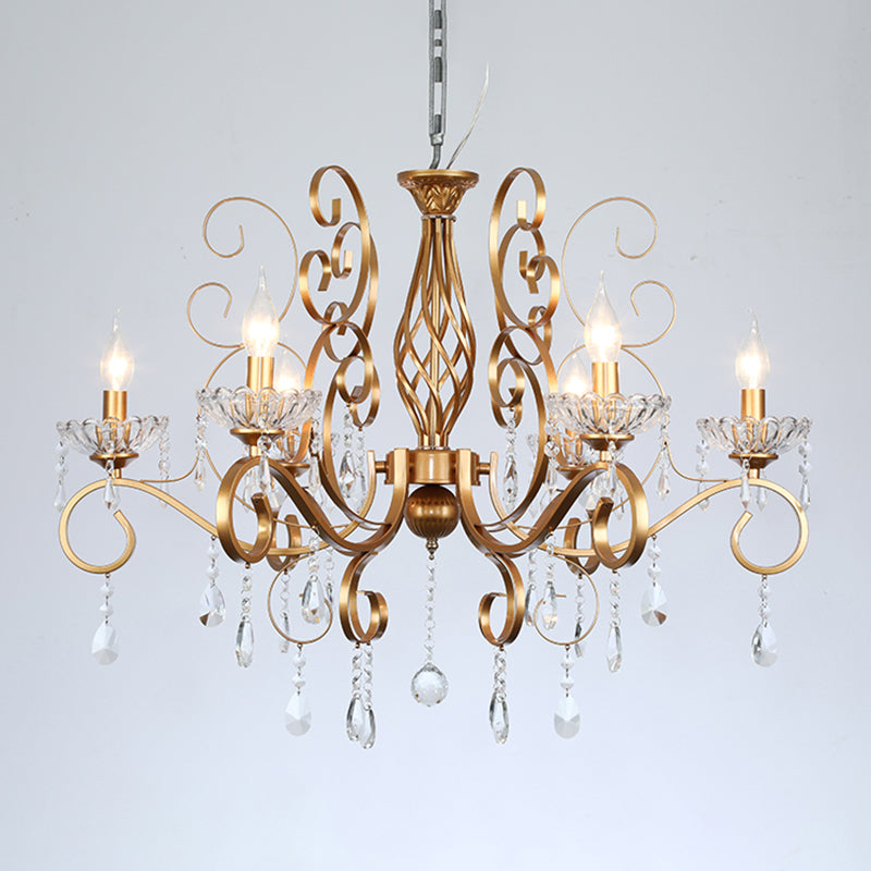 Brass Finish Candle Chandelier Retro Metal Living Room Pendant Lamp with Swirled Arm Clearhalo 'Ceiling Lights' 'Chandeliers' Lighting' options 2137969