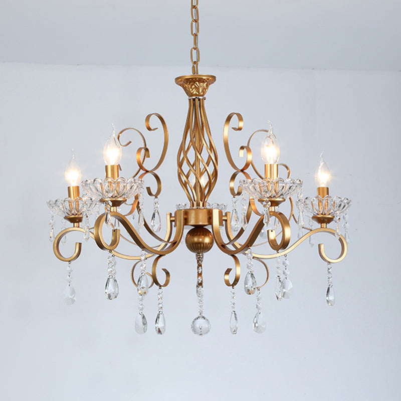 Brass Finish Candle Chandelier Retro Metal Living Room Pendant Lamp with Swirled Arm Clearhalo 'Ceiling Lights' 'Chandeliers' Lighting' options 2137970