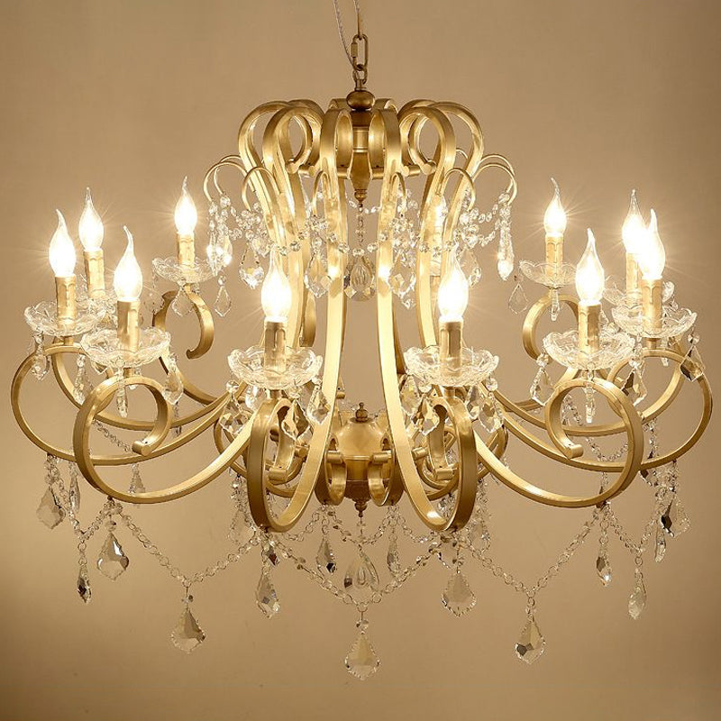 Crystal Draping Chandelier Lighting Rustic Gold Scrolling Arm Dining Room Pendant with Crystal Drop Clearhalo 'Ceiling Lights' 'Chandeliers' Lighting' options 2137971