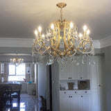 Crystal Draping Chandelier Lighting Rustic Gold Scrolling Arm Dining Room Pendant with Crystal Drop Clearhalo 'Ceiling Lights' 'Chandeliers' Lighting' options 2137972