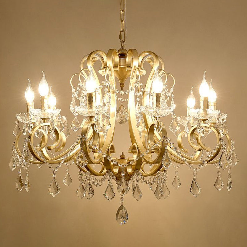 Crystal Draping Chandelier Lighting Rustic Gold Scrolling Arm Dining Room Pendant with Crystal Drop Clearhalo 'Ceiling Lights' 'Chandeliers' Lighting' options 2137974