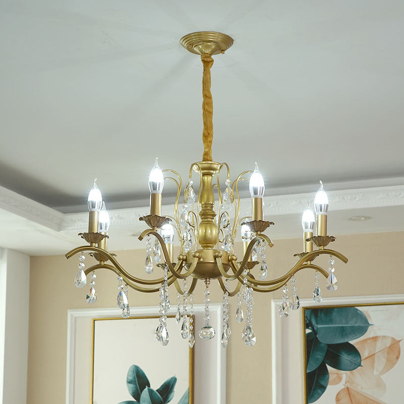 Traditional Candelabra Chandelier Metallic Hanging Pendant Light with Crystal Decoration Clearhalo 'Ceiling Lights' 'Chandeliers' Lighting' options 2137980