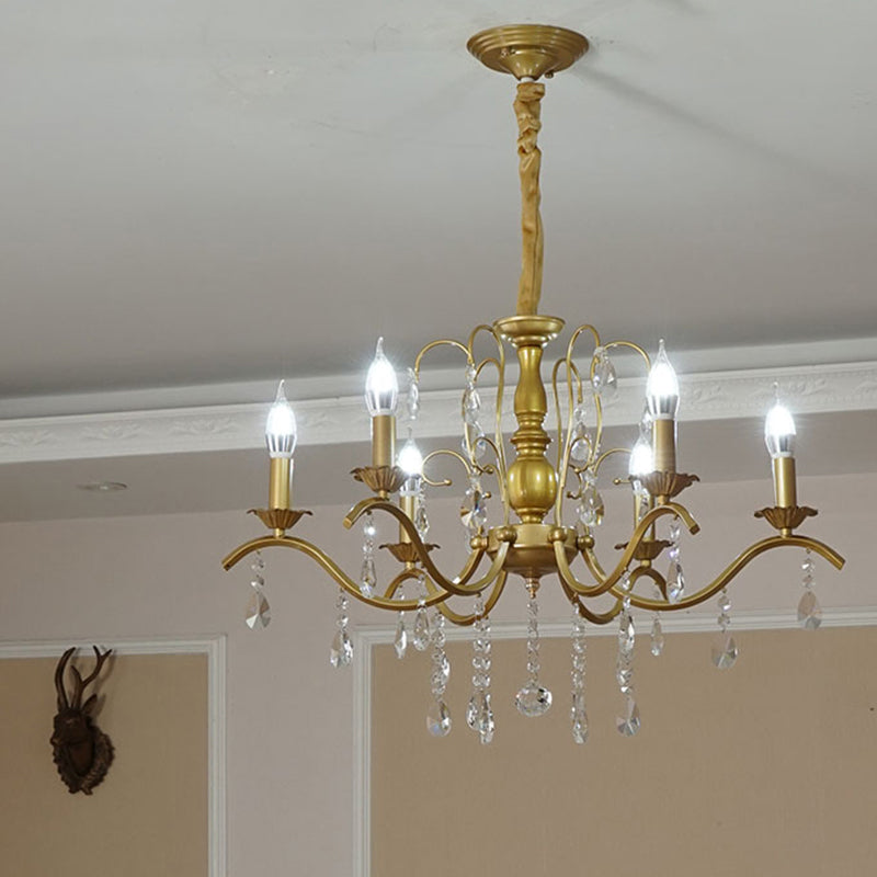 Traditional Candelabra Chandelier Metallic Hanging Pendant Light with Crystal Decoration Clearhalo 'Ceiling Lights' 'Chandeliers' Lighting' options 2137983