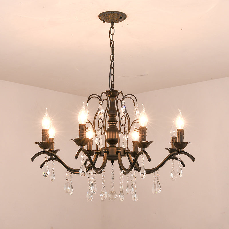 Traditional Candelabra Chandelier Metallic Hanging Pendant Light with Crystal Decoration Clearhalo 'Ceiling Lights' 'Chandeliers' Lighting' options 2137987