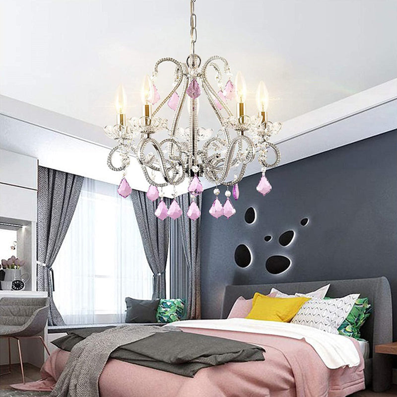 Candle Bedroom Ceiling Pendant French Country Crystal 5 Heads Hanging Chandelier Light Clearhalo 'Ceiling Lights' 'Chandeliers' Lighting' options 2137995