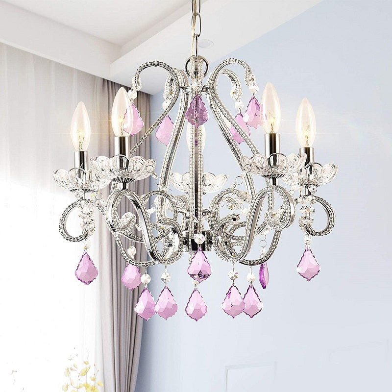 Candle Bedroom Ceiling Pendant French Country Crystal 5 Heads Hanging Chandelier Light Clearhalo 'Ceiling Lights' 'Chandeliers' Lighting' options 2137996